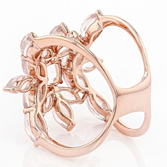 Square Cushion And  Marquise cut Rose Quartz in 18k Rose Gold Over Silver Band - Picture 4 of 4